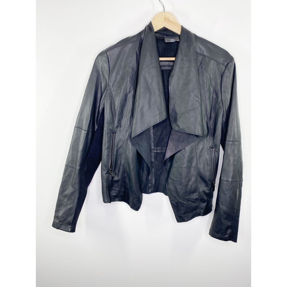 The Limited Collection Womens Black Faux Leather Biker Drape Jacket Size XS Goth